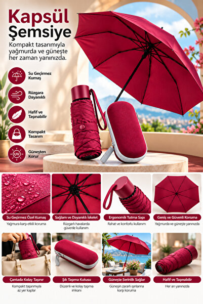 Clevora KAPSÜL ŞEMSİYE BORDO