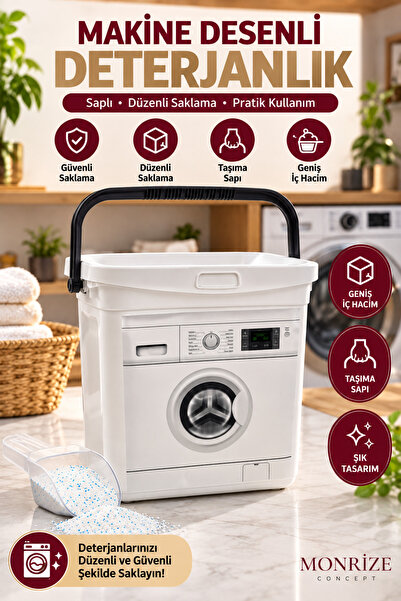 Monrize Concept 7 Litre Çamaşır Makinesi Desenli Deterjan Kutusu Saplı Kapakl...