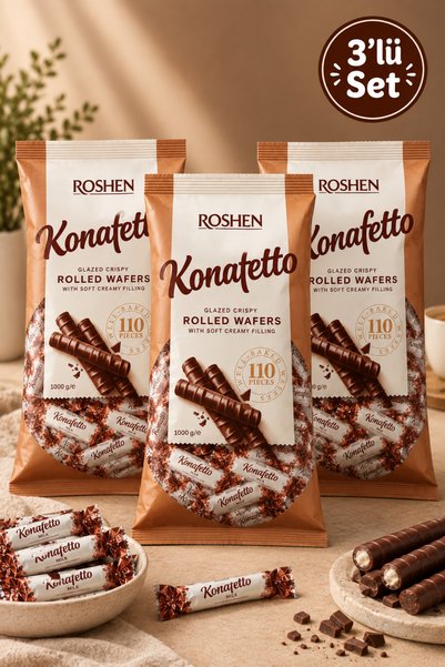 Roshen Konafetto Beyaz Çikolata Dolgulu 3'lü Set Çıtır Çikolata