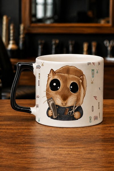 Mor Mürekkep Sad Üzgün Hamster Erkek Berberi Baskılı Siyah Kulplu Prime Kupa ...