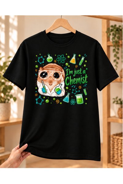 Mor Mürekkep Tricou negru cu imprimeu Sad Hamster Kimyager - Cadou pentru băr...