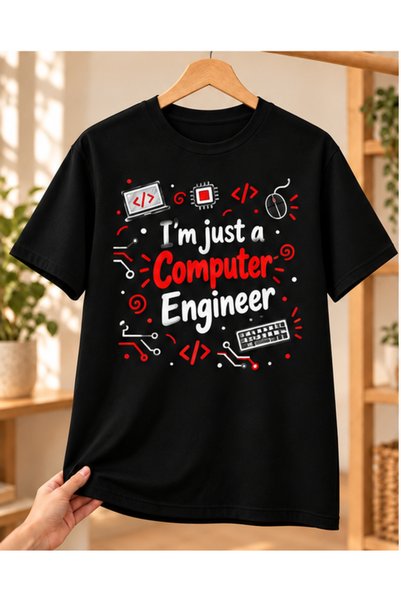 Mor Mürekkep Tricou negru imprimat cu mesajul Computer Engineer - Cadou pentr...