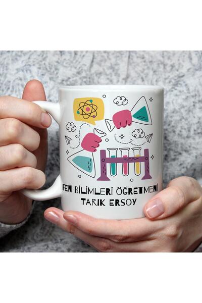 Mor Mürekkep Kişiye Özel Fen Bilimleri Öğretmeni Baskılı Beyaz Kupa - Öğretme...