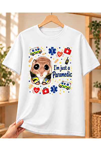 Mor Mürekkep Bela majica sa štampanjem "Sad Hamster Paramedic" - Poklon za me...