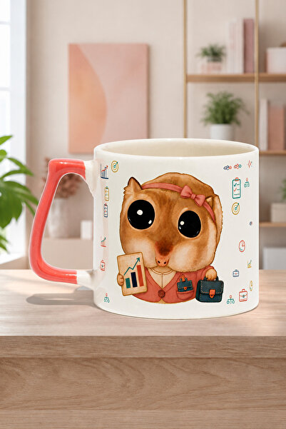 Mor Mürekkep Sad Üzgün Hamster İşletme Baskılı Pembe Kulplu Prime Kupa Bardak...