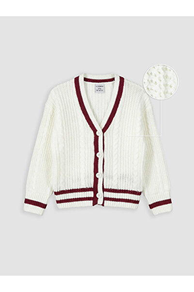 LC Waikiki V-neck striped girl's knit cardigan