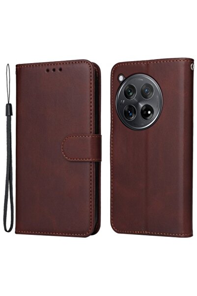 OEM Θήκη Πορτοφόλι με Σταντ (Δερμάτινη Όψη) για OnePlus 12R 5G / Ace 3 5G - Καφέ