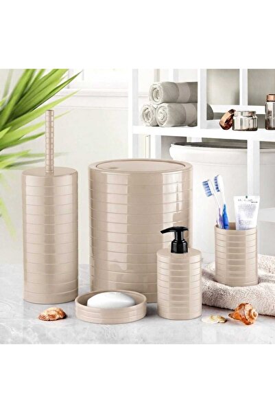 BAHOMETR 5 Li Lüx Banyo Seti Kullanışlı Sağlam Şık Banyo Seti KREM-MA014