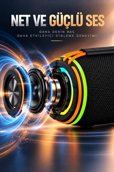 Omaze Taşınabilir Bluetooth Hoparlör RGB LED Işıklı Şarjlı Kablosuz Güçlü Sesli