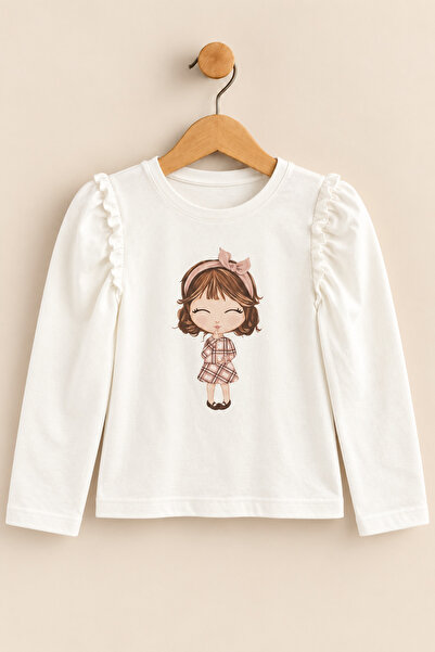 Tinymuyt Girl's Printed Combed Cotton Long Sleeve Tshirt Beige