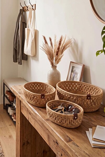 Comfort Craft Σετ 3 τρικότων οβάλ καλαθιών από γιούτα |   100% Vegan Οργανωτή...