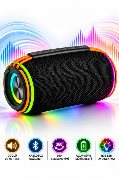 Omaze Taşınabilir Bluetooth Hoparlör RGB LED Işıklı Şarjlı Kablosuz Güçlü Sesli