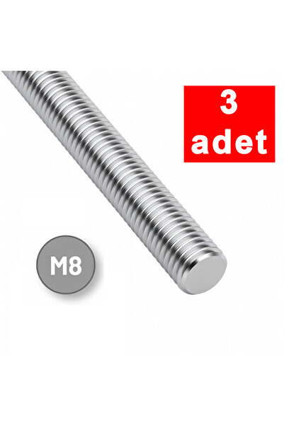 3 Adet Saplama Gijon Tij M8 x 100 cm Çelik Dişli Çubuk Ankraj Vida Çubuğu Rod İnşaat Bağlantı