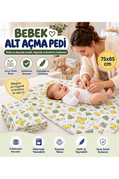 CDE Baby Changing Pad 75X85 cm with Teddy Bear, Washable, Liquid-Proof