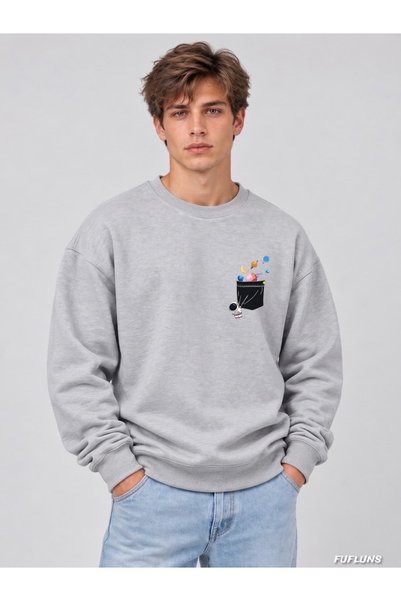FUFLUNS Planets Printed Oversize Men's Crewneck Sweatshirt