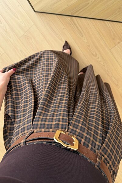 Suziş HARDAL RENGİ, KEMERLİ, PİLELİ EKOSE PANTOLON PER51493