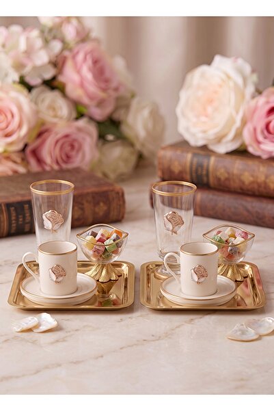 REGNA HOME Fine Living Rose3 10-Piece Catering Set with Cream Tray for 2 People