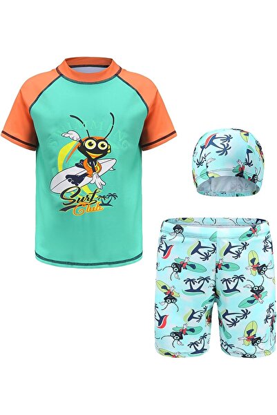 Generic Boys 3 Piece Swimsuits Short Sleeve Swimwear Set UPF 50+ Rash Guard S...