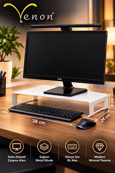 VENON White Metal Monitor & Laptop Stand-Monitor Riser-Pc Computer Riser Offi...