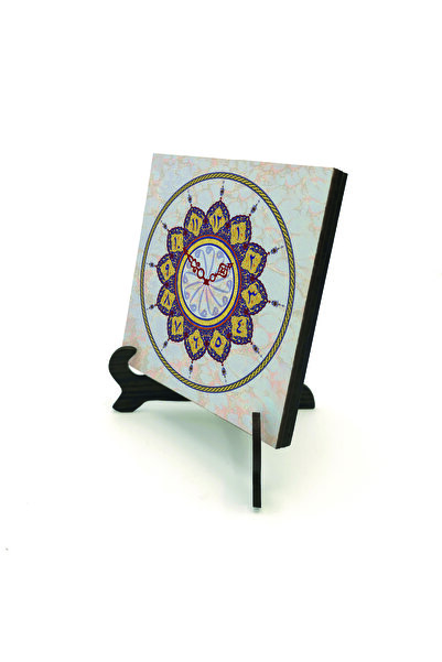 Sadrazam Tezhip Art Clock Pattern Printed Wooden Tabletop Clock 10X10 1G-Tezh...