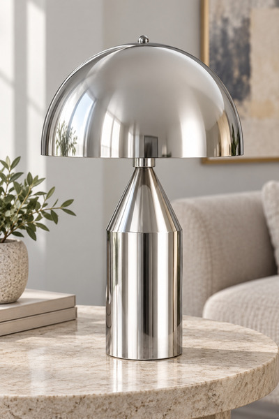 Genel Markalar Krom Renk Mantar Tasarım Luxury Abajur | Butik Üretim | 45 cm