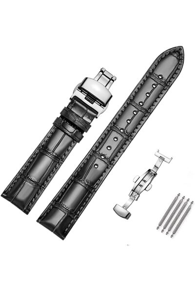 Generic Luxury Crocodile-Embossed Leather Watch Strap Kit with Installation T...