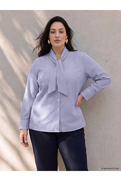 LC Waikiki Two Mt Shop Quality Lcw Curve Blue Plus Size Women's Shirt with Sc...