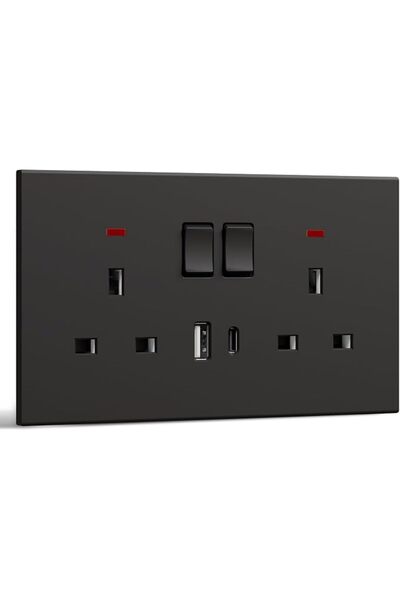 Bseed مقبس حائط مزدوج التبديل، منفذ طاقة كهربائي مع منافذ شحن USB C و USB A، P
