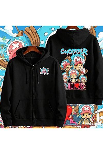 Vordevia One Piece Gear5 Chopper Printed 3 Thread Zippered Cardigan with Zipp...