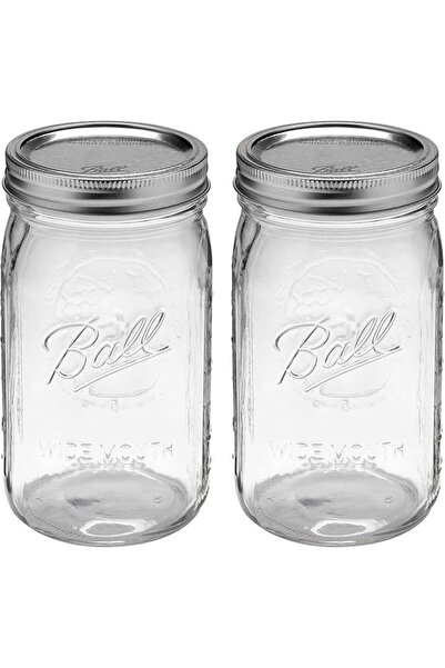 Aputue Wide Mouth Mason Jar, 2 Pcs 32 oz Glass Jars with Airtight Lids and Ba...