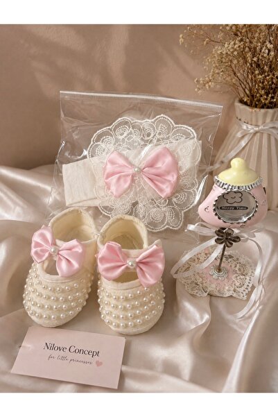 Nilove Concept Gift Baby Girl Gift Set Pink Bowknot Pearl Detailed Baby Booti...