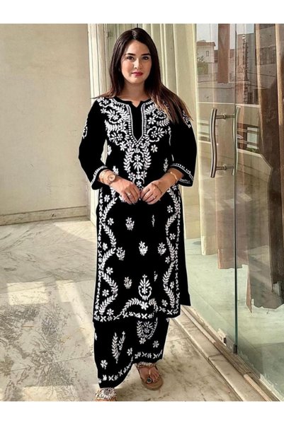 MYSMAR Black Rayon Salwar Kameez - FFT1818 | Black-Size:2XL-44-Inches
