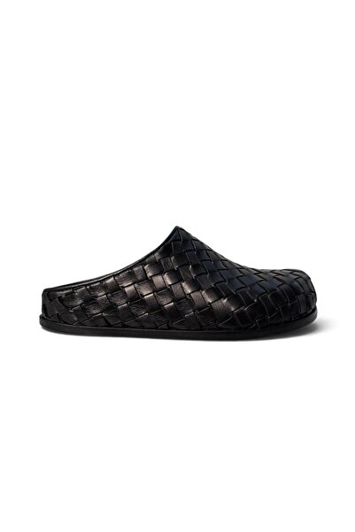 Lucca Siyah Örgü Deri Slipper