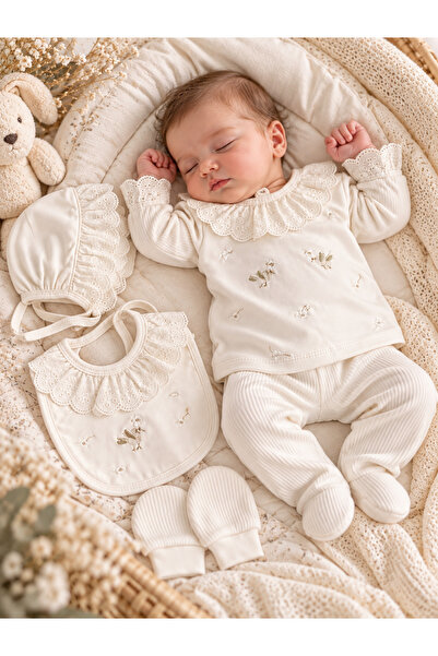 BYS BABY FASHION 5 Parça %100 Pamuklu Kuş Nakışlı Fistolu Yenidoğan Kız Bebek...