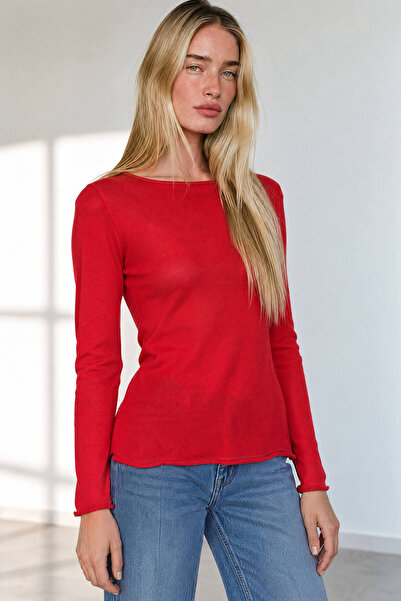 Sue Store Dark Red Thin Knitwear Blouse