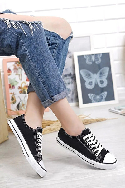 KN103 - Siyah Keten 5 cm Boy Uzatan Sneaker İnce Taban Bt Kısa Siyah - İnce Taban Bt Kısa Siyah - 39