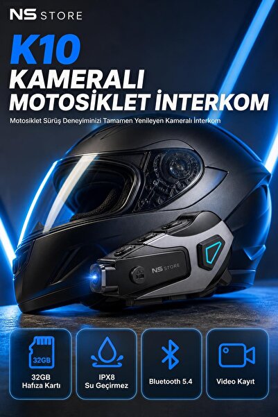Kameralı Motosiklet İnterkom Bluetooth 5.4 - DVR Video Kayıt, Gürültü Engelleme, IPX8 Su Geçirmez Sü