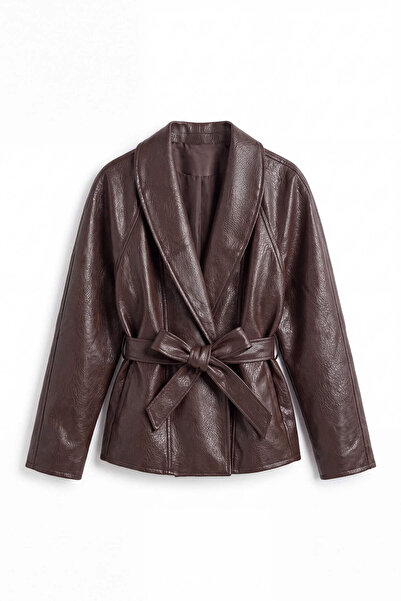 Sue Store Brown Belted Leather Jacket