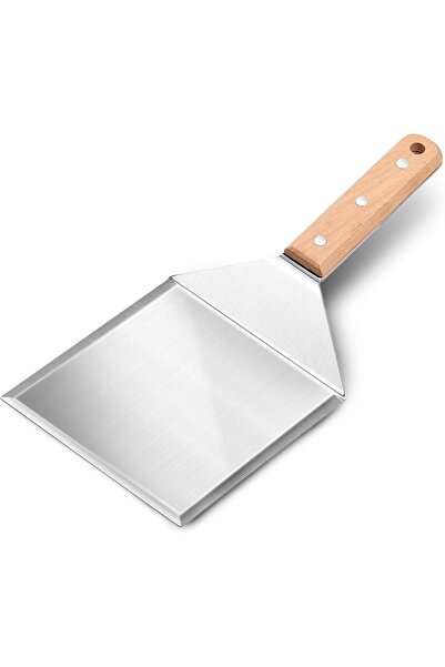 Generic Grill Scraper Set (2): Stainless Steel Flat Straight Blade with Woode...