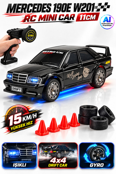YILDIRIM OYUNCAK Uzaktan Kumandalı 15Km/h Yapan Mercedes 190E W201 RC Mini Dr...