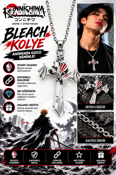 FG KONNİCHİWA Bleach Anime Necklace – Ichigo Kurosaki Hollow Mask Themed Chai...