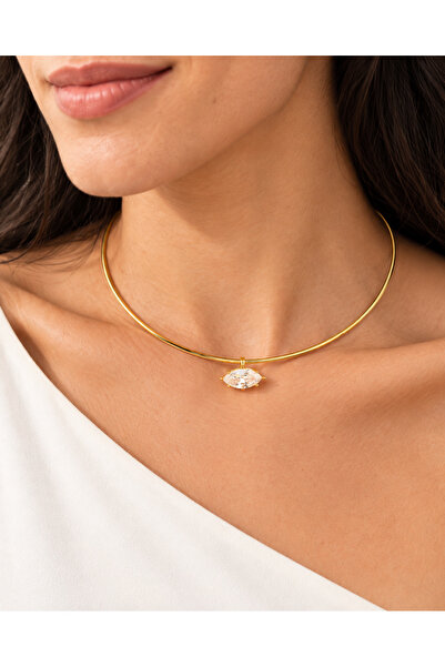 Markiz Taşlı Gold Choker Kolye