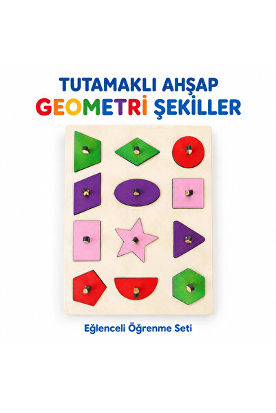 geometri ahşap tutacaklı eğitici bulmaca seti çocuk el ve göz kordinasyonu gelişimene yardımcı 20x28 cm 03 + yaş için uygundur