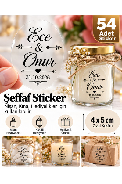 Şeffaf Sticker 4 x 5cm OVAL KESİMLİ 54 Adet