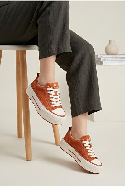 MERVESTORE Kadın Süet Platform Taban Sneaker Kontrast Burunlu Bağcıklı Rahat ...