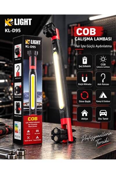 KLIGHT K-Light KL-D95 Şarj Edilebilir COB LED Çalışma Lambası – Güçlü Mıknatı...