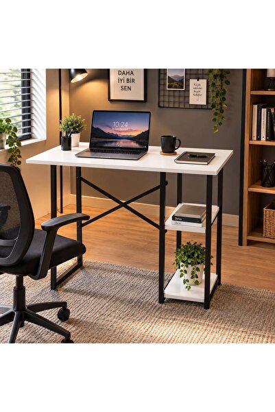 NETPLUSMOBİLYA 2 RAFLI METAL DERS CALIŞMA MASASI LAPTOP MASASI OFİS MASASI 54...