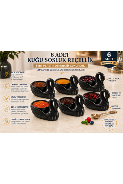 LUCES DESİGN 6 Adet Kuğu Figürlü Sosluk Reçellik Dekoratif Plastik Kahvaltılı...