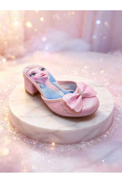 SGF KIDS Pink Sand Glitter Children's Character Heel Slippers