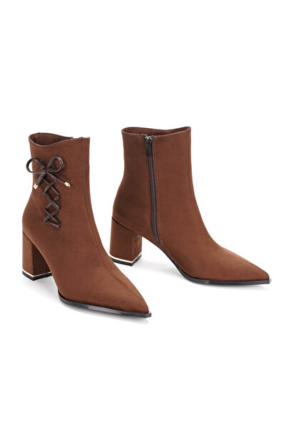 Melvoria Suede Side Lacing / Bow Detail Thick Heeled Pointed Toe Women's Boots